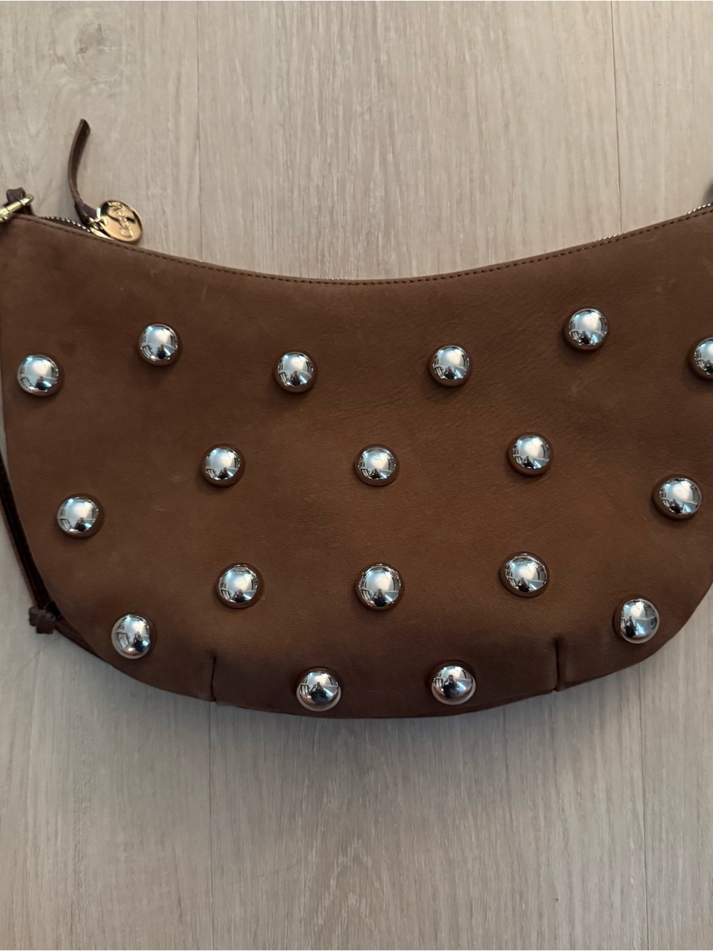 Clare V Lune Studded Brown Leather Shoulder Bag Silver Studs - Picture 11 of 11